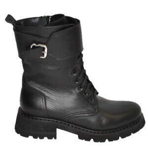 New! La Canadienne Cody Lace Up Buckled Booties Black Leather Size 10 DD514